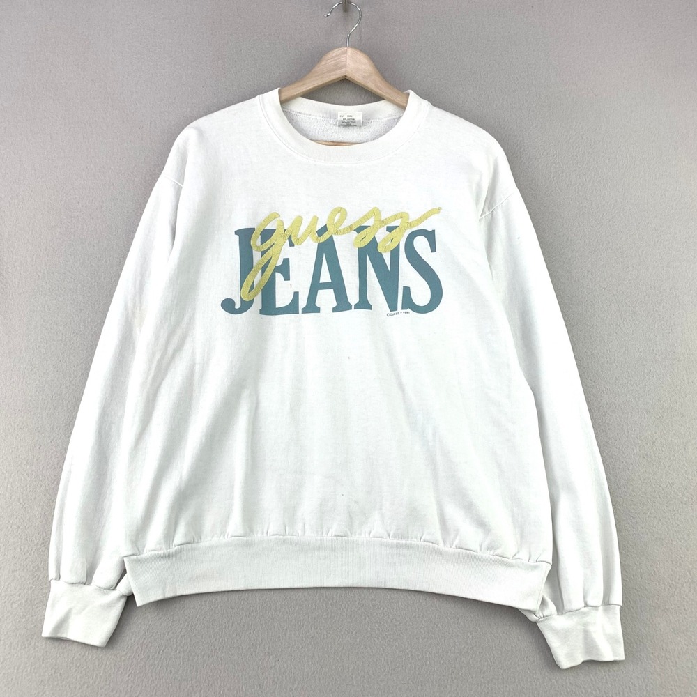 VTG Guess Jeans Sweatshirt Size S White 90s Pullover Retro Crewneck